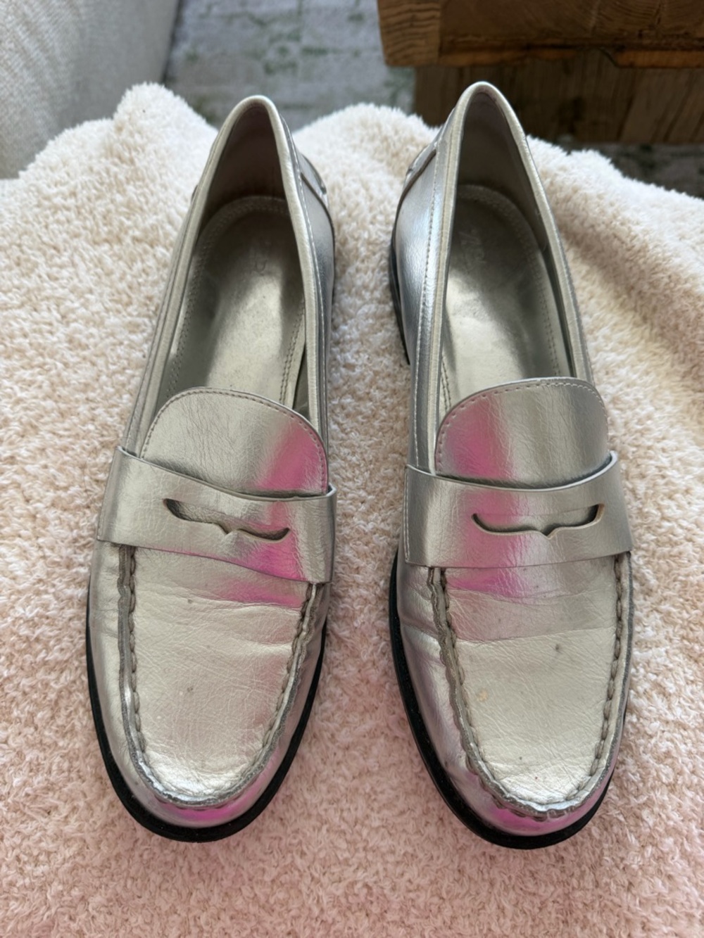 Zara Silver Metallic Penny Loafers